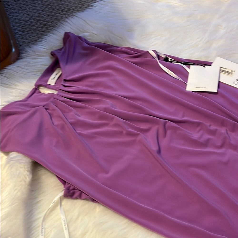 Calvin Klein Sleeveless Purple Pleated Blouse - Picture 4 of 5